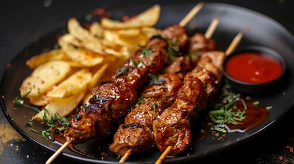 Fototapeta premium meat skewer with chips