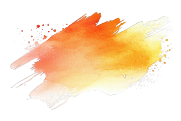A vibrant watercolor splash in warm hues of orange and yellow, ideal for artistic backgrounds and creative projects.