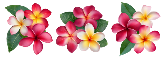 Plumeria, frangipani flowers red ,yellow ,pink  isolated on transparent.