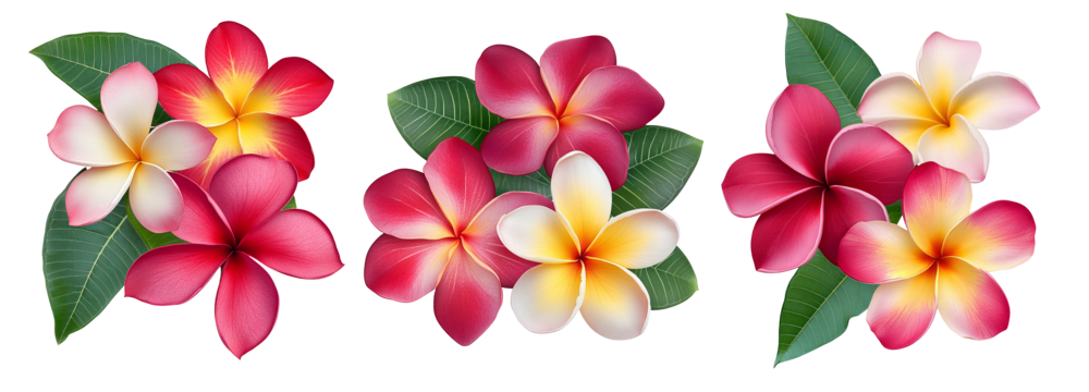 Plumeria, frangipani flowers red ,yellow ,pink  isolated on transparent.
