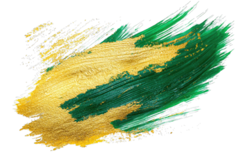 Dynamic brush strokes of green and gold create an artistic, vibrant texture suitable for backgrounds and designs.