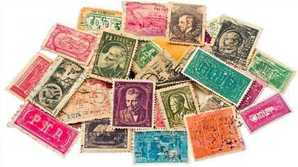 Fototapeta premium Collection of Vintage Postage Stamps with Portraits and Designs