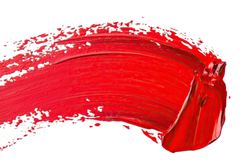 Vibrant red paint stroke with a glossy texture on a black background, ideal for artistic designs and creative projects.
