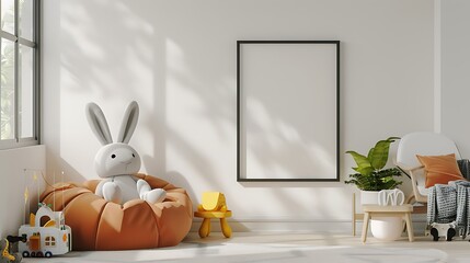 Mock up poster frame in children room kids room