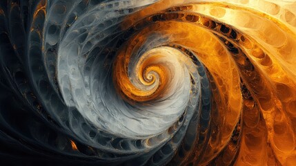 Abstract Spiral Swirl in Blue and Orange with Gradient Textures