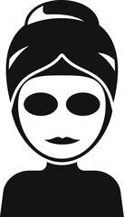 Simple vector icon of a woman wearing a cosmetic face mask for skin treatment, isolated on a white background