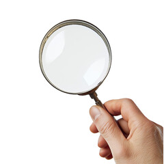Close-up of a hand holding a magnifying glass, highlighting detail and precision. Ideal for search, investigation, and detective concepts.