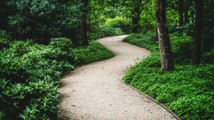 Fototapeta premium Winding Gravel Path Through Lush Green Foliage