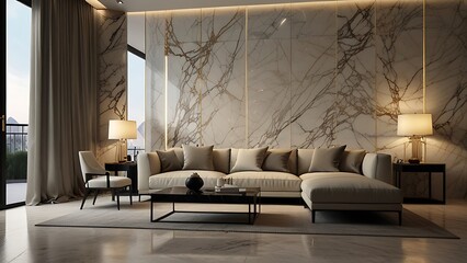Premium modern bedroom interior design with marble tiles. premium lights and wooden covered room for luxurious persons. Hotel room design .Profile light design with marble stone