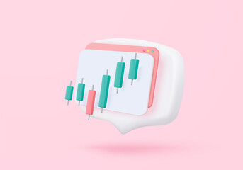 3D stock trading graph report for statistic market in bubble icon. Sell and buy money cash and exchange with finance business, analyzing investment. 3d bank trading icon vector render illustration