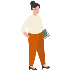 Teacher Staff Character While Holding a Book. Isolated on White Background. Flat Vector Illustration