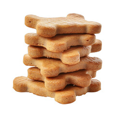 Stack of bone-shaped dog biscuits isolated on a white background, perfect for pet food advertising and promotional materials.