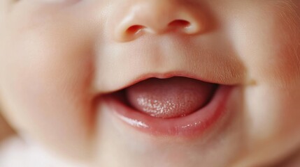 Obraz premium Tender Close-up of Newborn's Mouth and Nose in Soft Natural Lighting on Neutral White Background