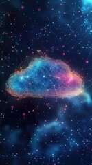 A stunning digital cloud with vibrant colors and cosmic background, perfect for illustrating concepts of technology and imagination.