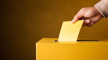 Hand Putting Ballot Paper In Yellow Ballot Box