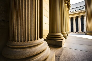Close-up of Stone Columns in Front of an Ornate Building