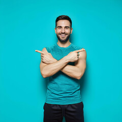 Fototapeta premium man Pointing at Something Both sides - Blue Screen