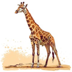 Fototapeta premium Vector Giraffe Standing Isolated 