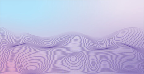 Illustration of soft purple-blue abstract vector background with wavy lines, water, sea, ocean, aqua, and mountain for design and business.