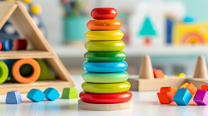 Motor skills development stacking and counting game pieces on white table