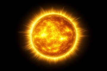 Fototapeta premium A bright yellow sun with radiating rays against a black background.