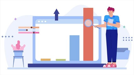 a man analyzing business graphic chart on computer screen illustration business animated video - Powered by Adobe