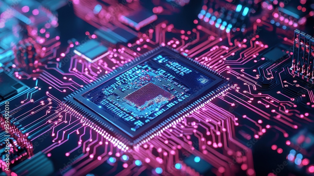 Poster futuristic circuit board with cpu chip technology abstract background