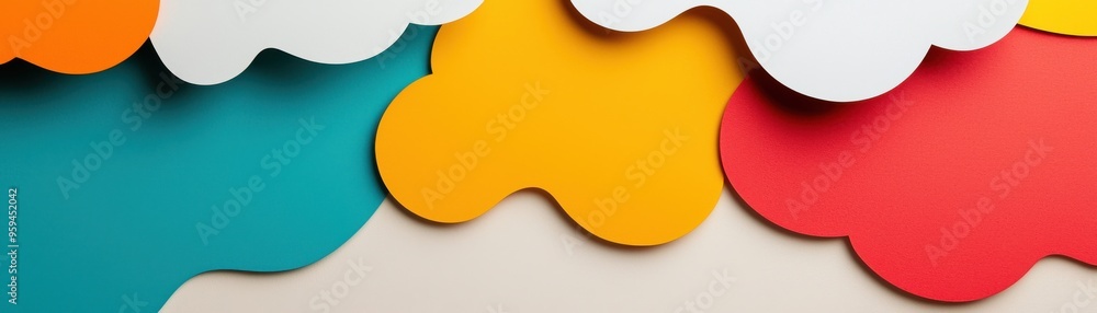 Poster vibrant paper clouds in bright colors create an eye-catching and fun background suitable for various