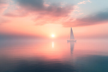 Fototapeta premium Sailboat at Sunset on Calm Ocean