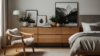 A Cozy Bedroom With Light Wood Furniture, White Walls, And Soft Textiles In A Scandinavian Design, Modern Bedroom