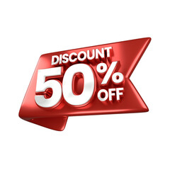 3d sales red and white discount price tag for composition 50 percent, amazing for product promotion