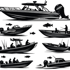 Bass Boat Silhouettes set vector