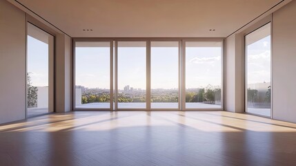 Empty Room with Large Windows and City View