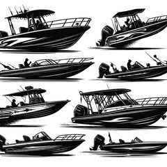 Bass Boat Silhouettes set vector