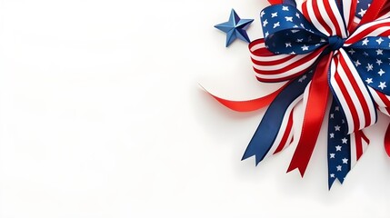 Fototapeta premium American Flag Bow and Stars on White Background