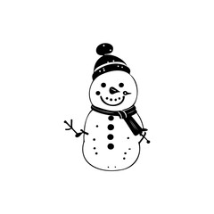 Snowman Icon hand draw black christmas colour logo symbol perfect.