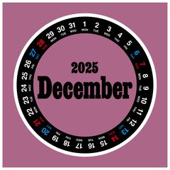 Fototapeta premium 2025年12月の円形カレンダー