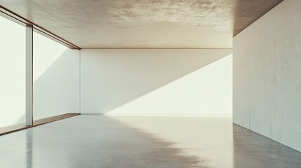 Obraz premium Minimalist Empty Room with Concrete Walls and Large Window