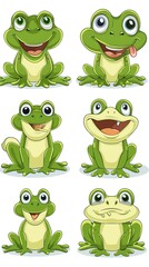 Obraz premium Set of cartoon hungry frog sad, smile, resting and hunting isolated on white background