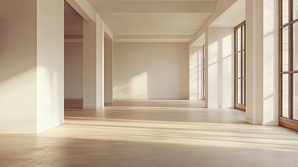 Fototapeta premium Sunlit Room with Large Windows and Wooden Floor