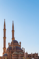 Beautiful Al Mustafa Mosque in Old Town of Sharm El Sheikh in Egypt, at sunset