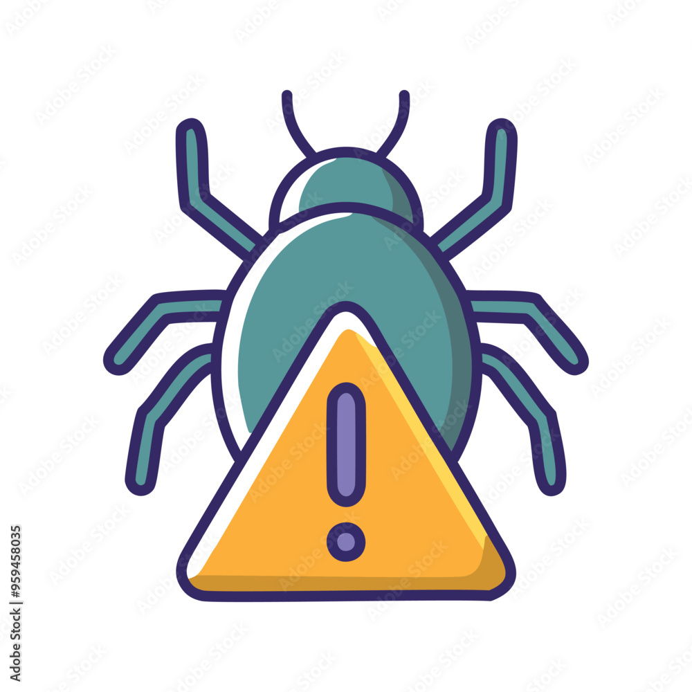 Poster bug warning icon. bug icon with warning sign, symbolizing cyber security threat.
