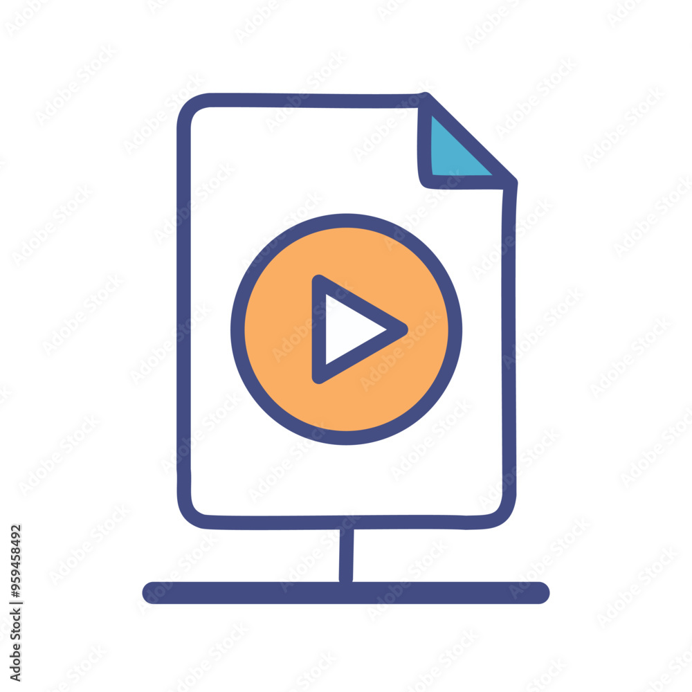 Poster video file icon. play button symbol inside a file icon, representing media content.