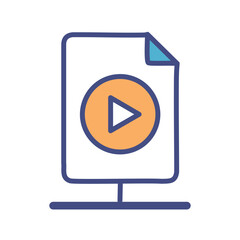 Video file icon. Play button symbol inside a file icon, representing media content.