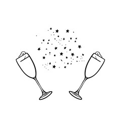 Glass champagne Icon hand draw black colour new year logo symbol perfect.
