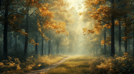 Fototapeta premium Gentle breeze rustling the leaves of a forest, mild weather, peaceful nature scene