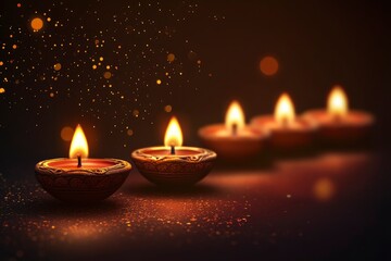 Happy Diwali. Diya oil lamps against dark background with generative ai