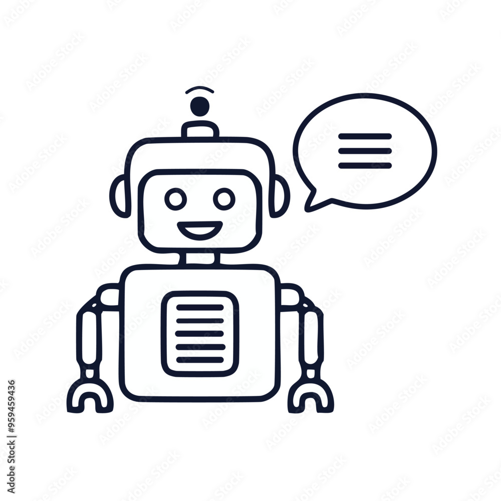 Aufkleber talking robot. a cheerful robot is talking with a speech bubble, showing it's able to communicate. t