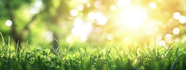Obraz premium Closeup of green grass blades with a blurred sunny background.