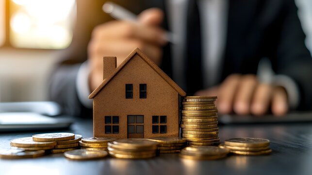 A financial advisor explaining the benefits of home loann refinance to clients, highlighting cost-saving strategie, copy space, mortgage refinancing theme, dynamic, Fusion